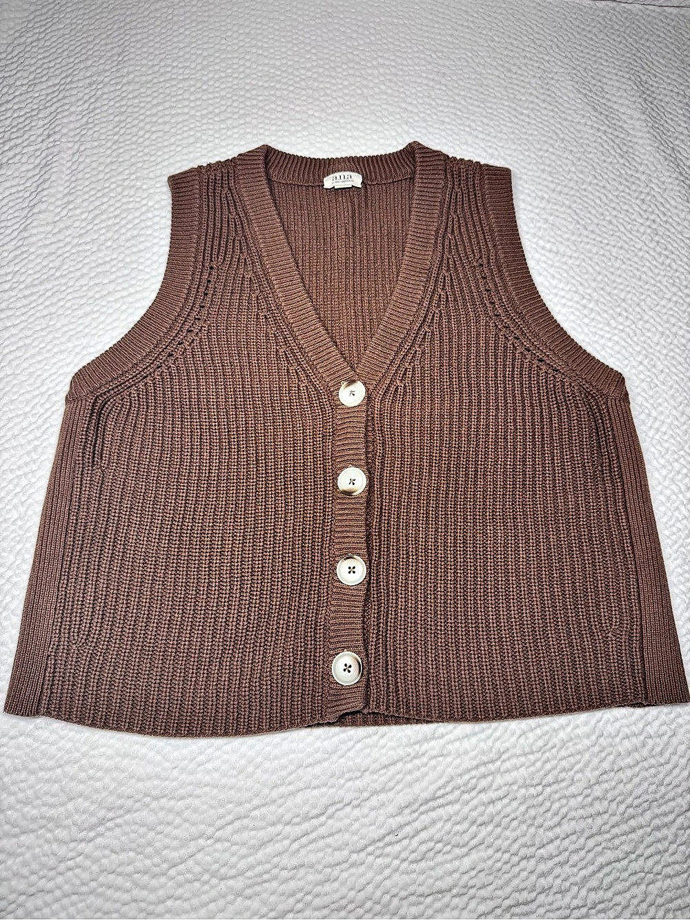 a.n.a Brown Knit Button Front V-Neck Sweater Vest